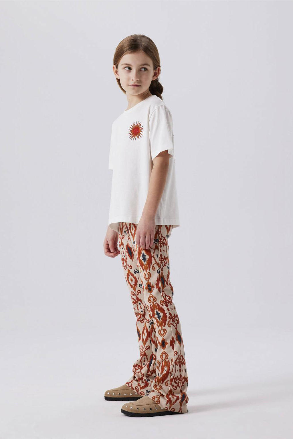 Rood, ecru en donkergrijze meisjes NAME IT KIDS bootcut broek van viscose met elastische tailleband