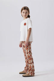thumbnail: Rood, ecru en donkergrijze meisjes NAME IT KIDS bootcut broek van viscose met elastische tailleband