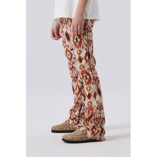 name it KIDS bootcut broek NKFDURIANA met all over print roodbruin ecru donkergrijs Meisjes Viscose 122