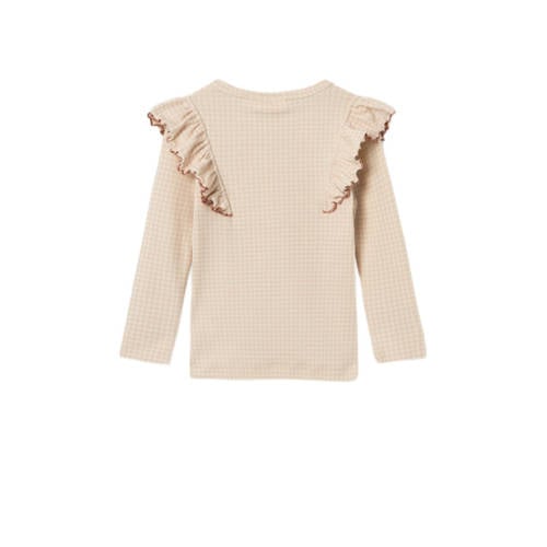 LIL' ATELIER MINI geruite longsleeve lichtroze ecru Meisjes Katoen Ronde hals 104