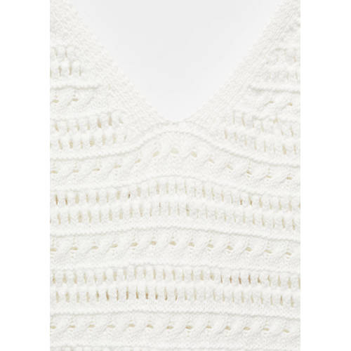 Mango Kids gebreide jurk wit Meisjes Katoen V-hals Effen 158(XS)