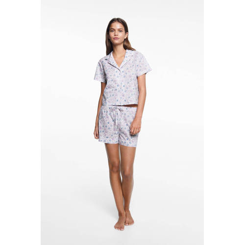 Mango Kids shortama met all over print lila Paars Meisjes Katoen V-hals 158(XS)