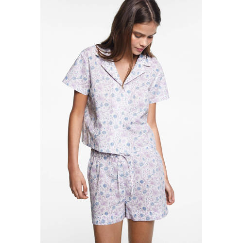 Mango Kids shortama met all over print lila Paars Meisjes Katoen V-hals 158(XS)