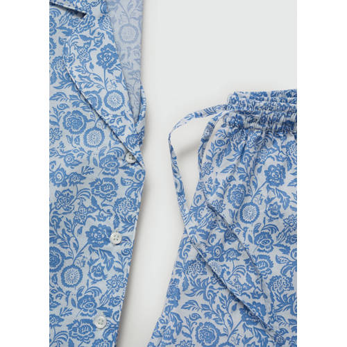 Mango Kids shortama met all over print blauw Meisjes Katoen Klassieke kraag 172(L)