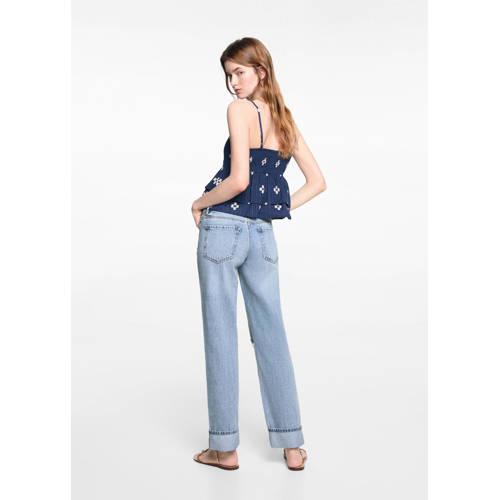 Mango Kids high waist straight fit jeans light blue denim Blauw Effen 152(XXS)