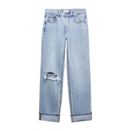 Mango Kids high waist straight fit jeans light blue denim Blauw Effen - 152(XXS)