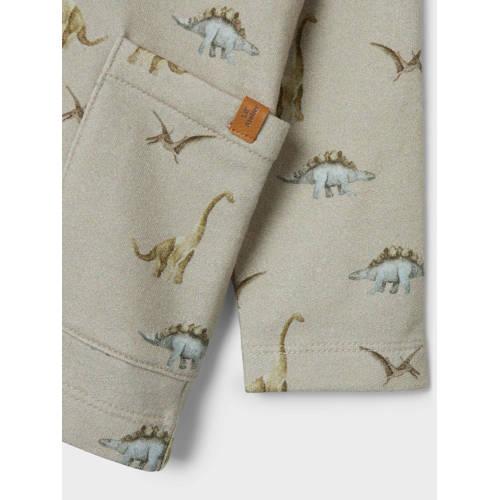 LIL' ATELIER BABY sweatvest met all over print beige Jongens Katoen Ronde hals 62