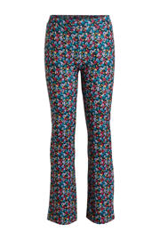 thumbnail: Donkerblauwe meisjes anytime flared broek van polyester met elastische tailleband en bloemenprint