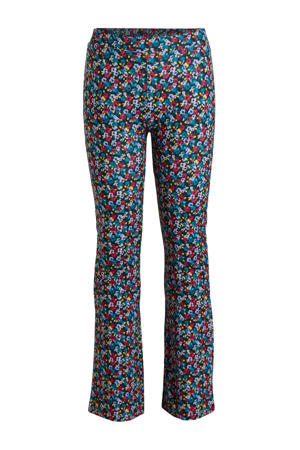 flared broek met bloemenprint donkerblauw