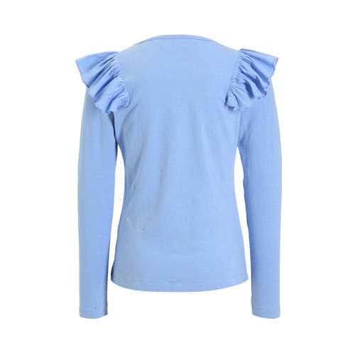 anytime longsleeve met ruffle blauw Meisjes Katoen Ronde hals Effen 134 140