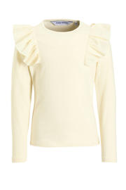 thumbnail: Witte meisjes anytime longsleeve van katoen met effen, lange mouwen, ronde hals en ruches