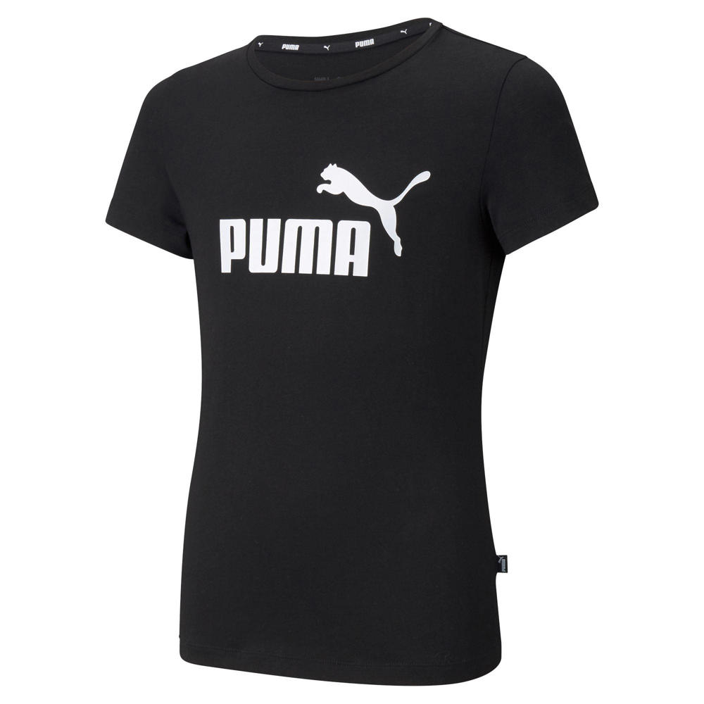 Zwarte meisjes Puma T-shirt van katoen met logo dessin, korte mouwen en ronde hals