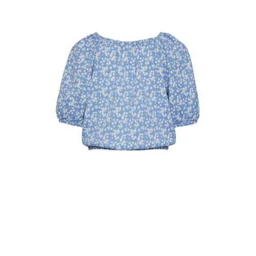 VERO MODA GIRL top met all over print en textuur blauw wit Meisjes Polyester Boothals 134 140