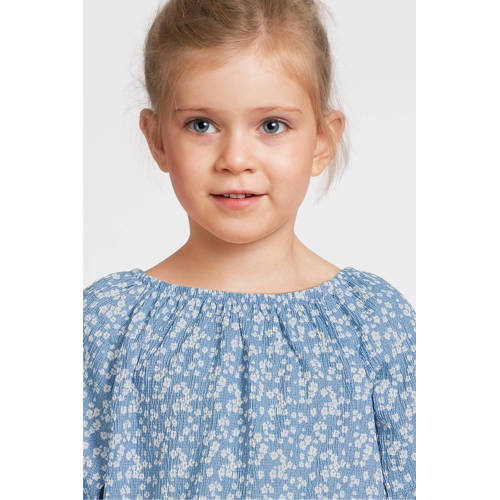 VERO MODA GIRL top met all over print en textuur blauw wit Meisjes Polyester Boothals 134 140