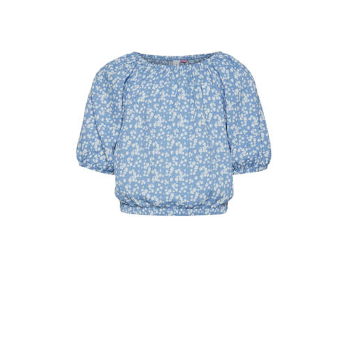 VERO MODA GIRL top met all over print en textuur blauw/wit Meisjes Polyester Boothals - 116