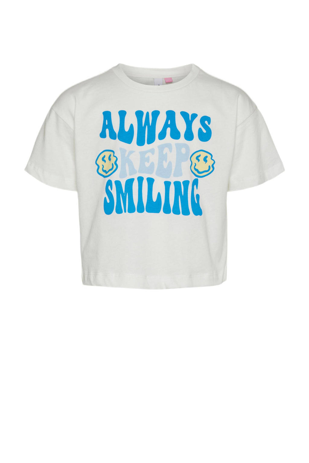 Wit en blauwe meisjes VERO MODA GIRL T-shirt van polyester met tekst print, korte mouwen en ronde hals