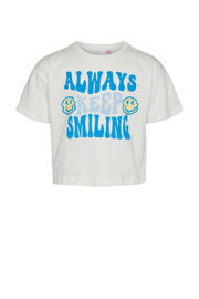 thumbnail: Wit en blauwe meisjes VERO MODA GIRL T-shirt van polyester met tekst print, korte mouwen en ronde hals