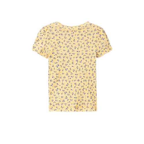 Name it MINI gebloemd T-shirt NMFJAIDA geel lila Meisjes Biologisch katoen Ronde hals 80