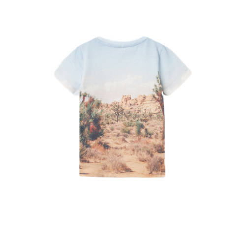 Name it MINI T-shirt NMMJOKE met printopdruk lichtbruin lichtblauw Jongens Polyester Ronde hals 104