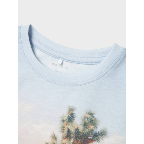 name it MINI T-shirt NMMJOKE met printopdruk lichtbruin lichtblauw Jongens Polyester Ronde hals 104