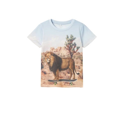 NAME IT MINI T-shirt NMMJOKE met printopdruk lichtbruin/lichtblauw Jongens Polyester Ronde hals - 104