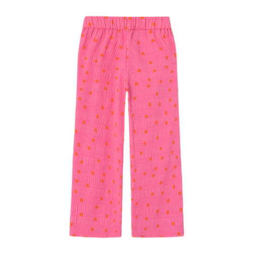 name it KIDS wide leg broek NKFJIDITSE met stippen en textuur felroze oranje Meisjes Polyester 146