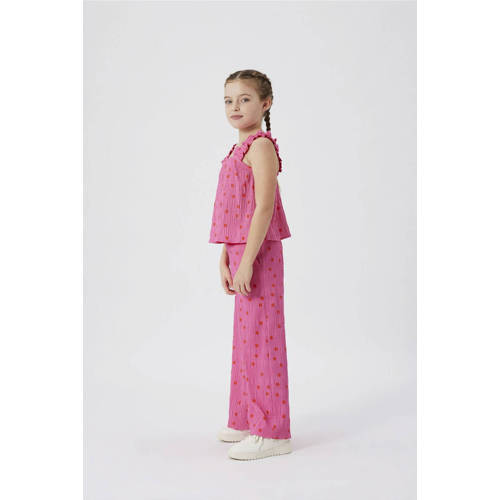 name it KIDS wide leg broek NKFJIDITSE met stippen en textuur felroze oranje Meisjes Polyester 146