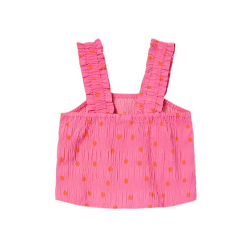 name it KIDS top NKFJIDITSE met stippen en textuur felroze oranje Meisjes Polyester Vierkante hals 116