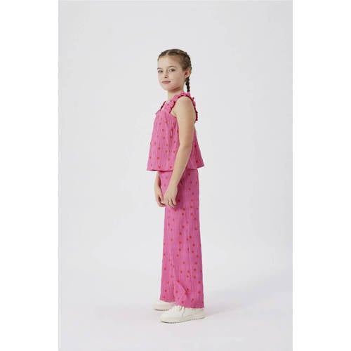 name it KIDS top NKFJIDITSE met stippen en textuur felroze oranje Meisjes Polyester Vierkante hals 116