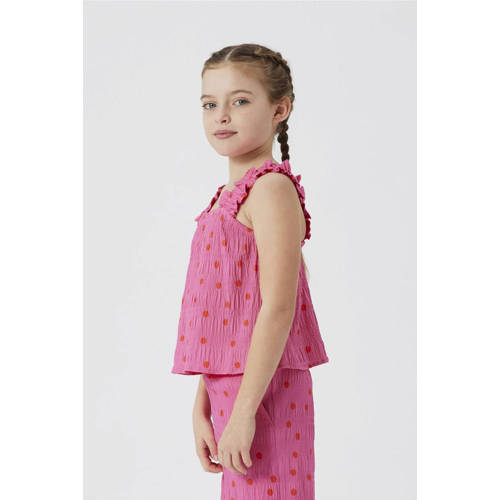 name it KIDS top NKFJIDITSE met stippen en textuur felroze oranje Meisjes Polyester Vierkante hals 116