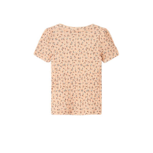 Name it MINI gebloemd T-shirt NMFJAIDA zalmroze lichtgroen Meisjes Katoen Ronde hals 104