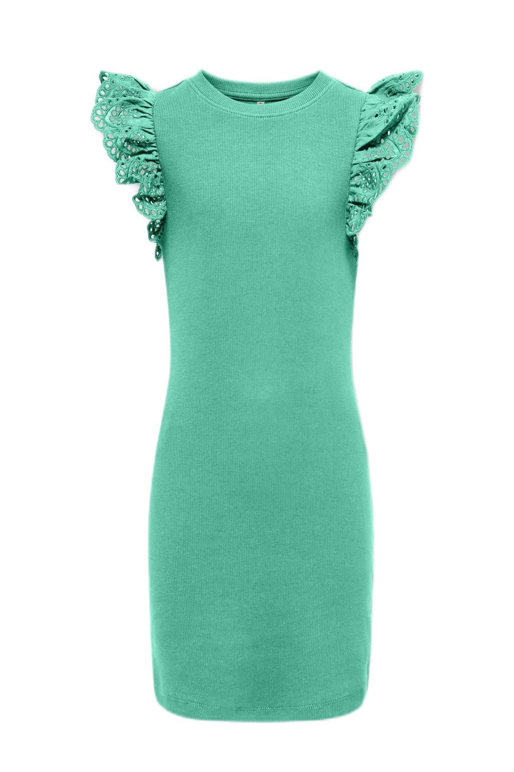Mintgroene meisjes KIDS ONLY GIRL jurk van stretchkatoen met effen, kapmouwtjes en ronde hals