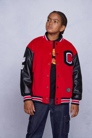 baseball jacket met logo rood/zwart