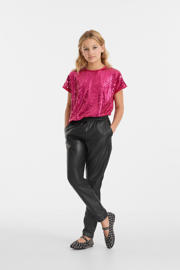 thumbnail: Zwarte meisjes anytime Joggingbroek imitatieleer met elastische tailleband en effen