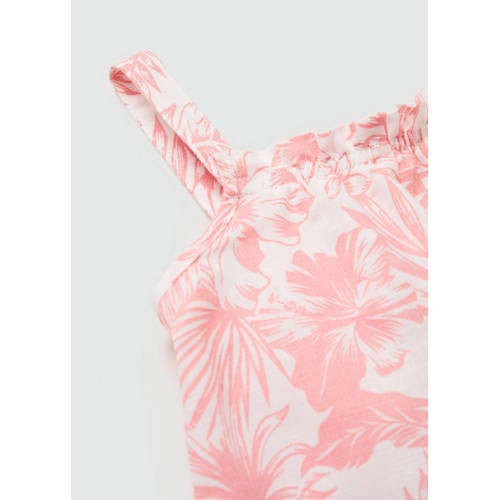 Mango Kids jumpsuit met all over print lichtroze wit Meisjes Katoenlinnen Vierkante hals 104