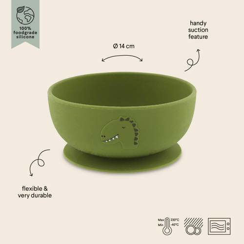 TRIXIE kom Mr. Dino groen Bord | Bord van | Baby > Voeding > Kinderservies