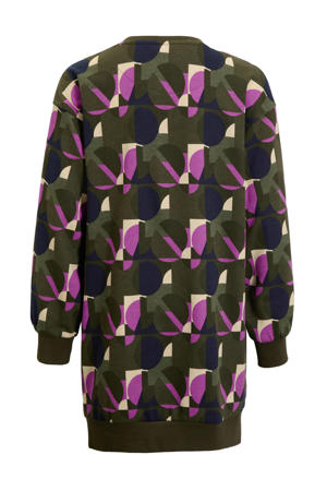 sweaterjurk Rome met alloverprint donkergroen