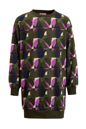 sweaterjurk Rome met alloverprint donkergroen