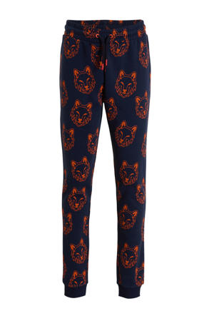 joggingbroek Roth met alloverprint donkerblauw