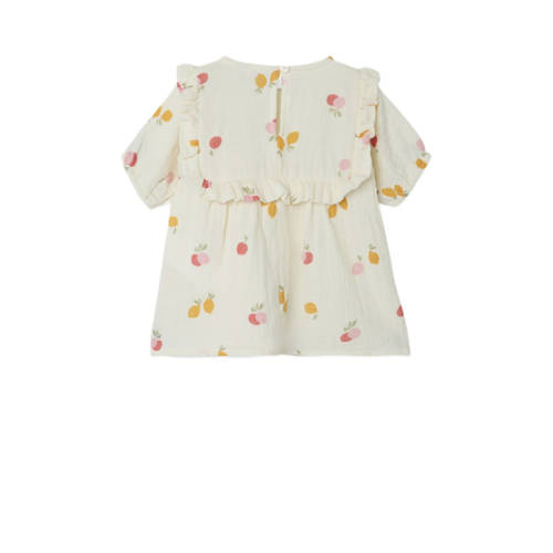 name it BABY tuniek NBFHENNIA met all over print en ruches ecru multicolor Jurk Meisjes Katoen Ronde hals 56