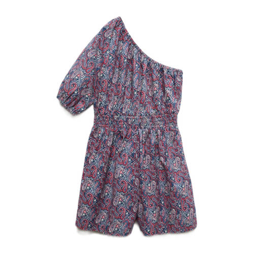 Mango Kids jumpsuit met all over print donkerblauw paars Meisjes Katoen One shoulder 122