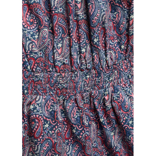 Mango Kids jumpsuit met all over print donkerblauw paars Meisjes Katoen One shoulder 122