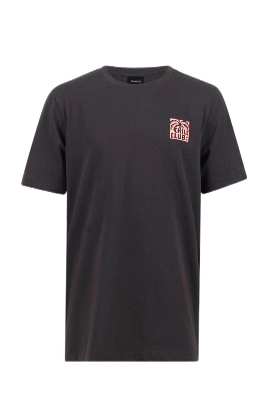 Grijze jongens Shoeby T-shirt van katoen met printopdruk, korte mouwen en ronde hals