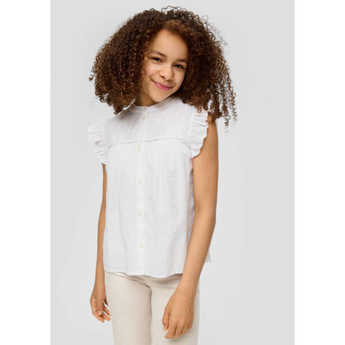 s.Oliver blouse wit Meisjes Stretchkatoen Ronde hals Effen 134 140