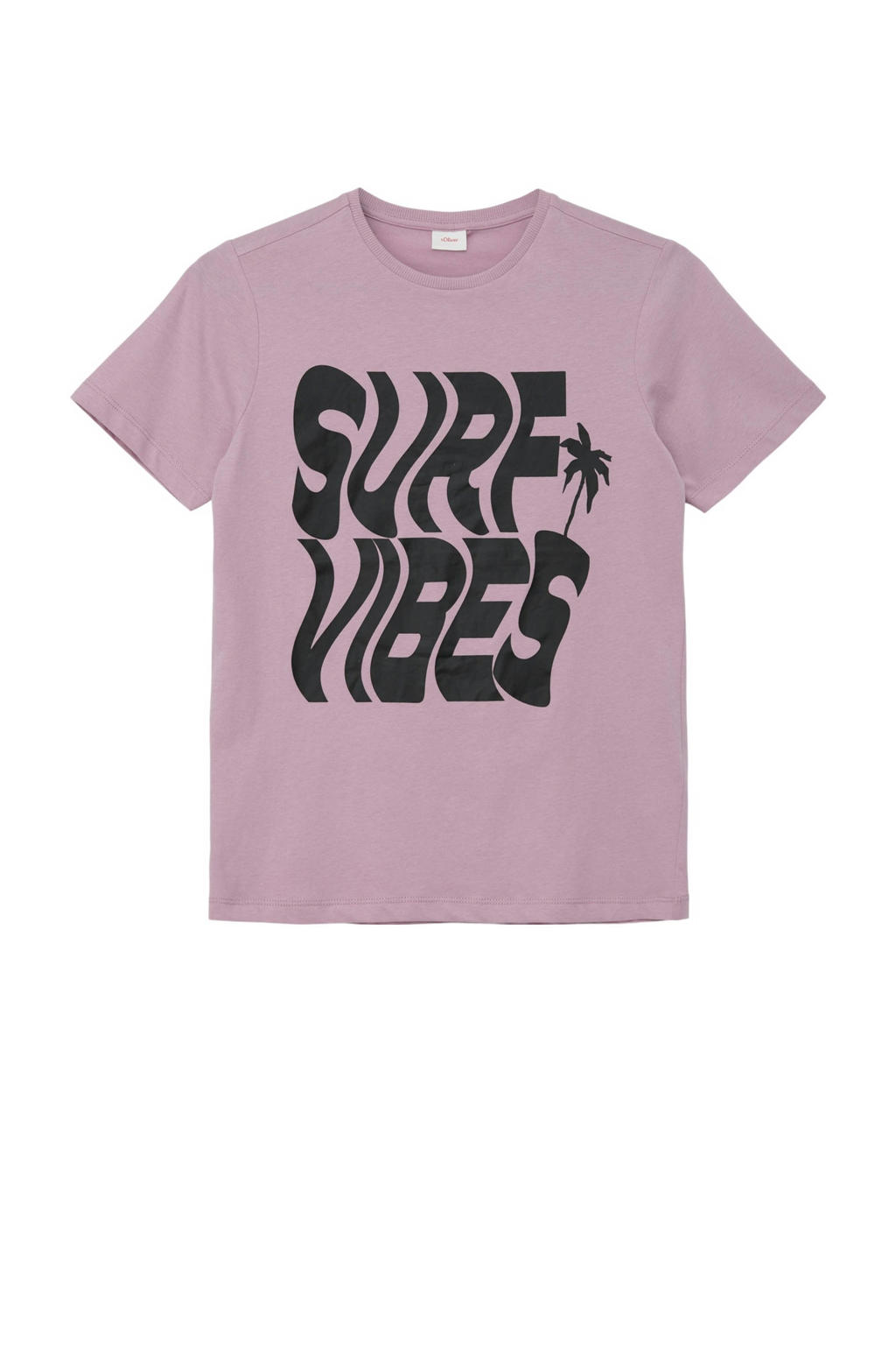 Lilakleurige jongens s.Oliver T-shirt van katoen met tekst print, korte mouwen en ronde hals