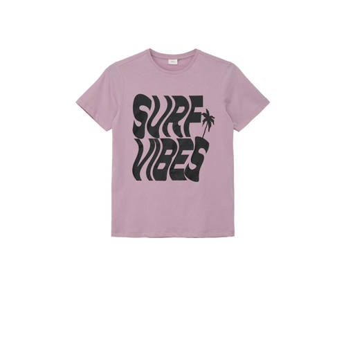 s.Oliver T-shirt met tekst lila Paars Jongens Katoen Ronde hals Tekst