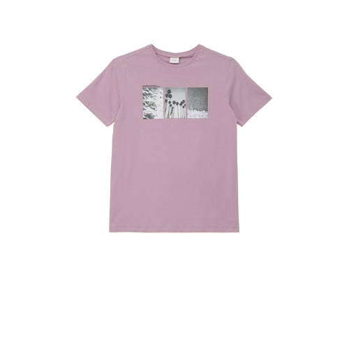 s.Oliver T-shirt met printopdruk lila Paars Jongens Katoen Ronde hals Printopdruk
