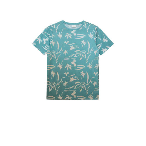 s.Oliver T-shirt met all over print petrol Blauw Jongens Polyester Ronde hals