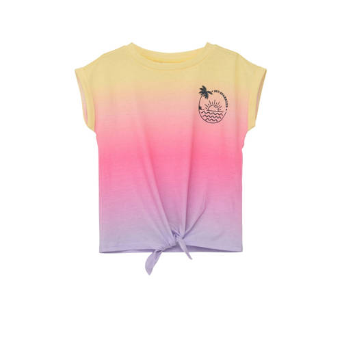 s.Oliver dip-dye T-shirt roze/geel/lila Multi Meisjes Polyester Ronde hals