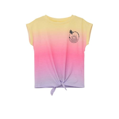 s.Oliver dip-dye T-shirt roze/geel/lila Multi Meisjes Polyester Ronde hals
